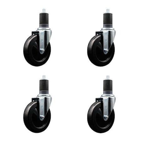 Service Caster 5'' Soft Rubber Wheel Swivel 1-5/8'' Expanding Stem Caster Set, 4PK SCC-EX20S514-SRS-158-4
